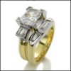 AAA HIGH QUALITY 2 CARAT RADIANT CZ BAGUETTE TWO TONE GOLD ENGAGEMENT RING SET  