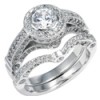 round cz bezel and pave platinum engagement ring set