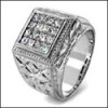 HAND ENGRAVED MENS RING WITH INVISIBLE SET CZ PRINCESS CUTS