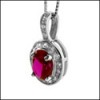 RUBY OVAL CZ IN PAVE HALO PENDANT