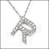 LETTER "R" INITIAL IN 14K WHITE GOLD PAVE SET CZ PENDANT