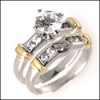 Engagement Ring Set in Two Tone Gold with Round Cubic Zirconia