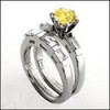 CANARY ROUND CZ ENGAGEMENT RING SET WITH CHANNEL BAGUETTES