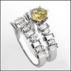 PLATINUM MATCHING ENGAGEMENT RING SET WITH CANARY CZ