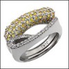 ALL PAVE CANARY CZ PLATINUM ENGAGEMENT RING SET