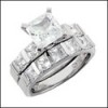 1.5 Ct Princess Cut CZ Center Matching Engagement Ring Set