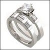 EURO SHANK PLATINUM RING  BAND SET WITH ROUND CZ AND CHANNEL BAGUETTES
