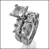 Platinum Engagement Ring Set with 2 Carat Princess cut Cubic Zirconia