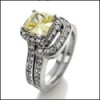 CANARY CUSHION CZ PLATINUM ENGAGEMENT RING WITH FITTED BAND 