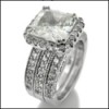 AAA HIGH QUALITY CZ PRINCESS PLATINUM ENGAGEMENT RING AND TWO BANDS