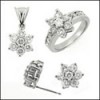 SET OF Cubic Zirconia WHITE GOLD Ring, STUD EARRINGS AND MATCHING CZ PENDANT