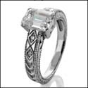 Cubic zirconia  High Quality 1 carat Emerald Cut ring in 18k white gold