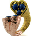CUSTOM MADE TWO HEARTS ROSE AND YELLOW GOLD CHIC RING | 2tone Lapis Designer Ring