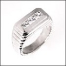 MENS RING WITH GROOVES AND CHANNEL SET STONES