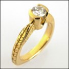 HALF CARAT ROUND SOLITAIRE CZ YELLOW GOLD ENGRAVED RING