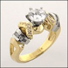 Two tone 14k gold Engagement ring with 1 carat cubic zirconia