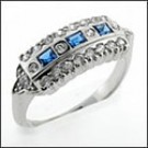 VINTAGE STYLE SAPPHIRE AND CLEAR DIAMOND CZ PLATINUM RING