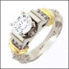 TWO TONE GOLD ENGAGEMENT RING/ 1 CT. ROUND CZ