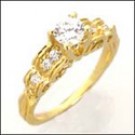 VINTAGE 0.50 CT ROUND CUBIC ZIRCONIA YELLOW GOLD RING