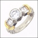 ANTIQUE STYLE TWO TONE GOLD 1 Ct. CUBIC ZIRCONIA BEZEL RING