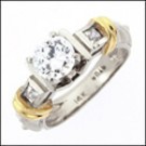 CUBIC ZIRCONIA 1Ct Center Two Tone GOLD Engagement Ring
