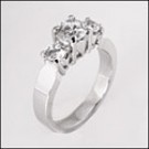 SOLID WHITE GOLD THREE ROUND STONE CUBIC ZIRCONIA RING