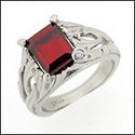 3.0 Carat RUBY COLOR EMERALD  CUT CZ WHITE GOLD ANNIVERSARY RING