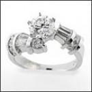 ROUND CZ CENTER STONE IN TWISTED STYLE PLATINUM RING /CHANNEL BAGUETTES