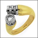 TWO TONE GOLD RIGHT HAND RING WITH CUBIC ZIRCONIAS
