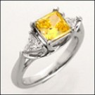 CANARY CUBIC ZIRCONIA PRINCESS CUT 3 STONE RING/ TRILLION SIDES