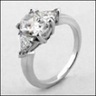 CZ oval 3 stone ring with triangle side stones