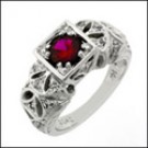 Ruby Red Round Center Cubic Zirconia Estate Ring