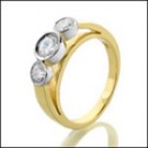 TWO TONE GOLD ROUND CZ 3 STONE  RING 