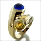 CABOCHON SAPPHIRE AND CANARY CZ RIGHT HAND RING