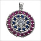 RUBY AND SAPPHIRE CZ COMBINATION WHITE GOLD PENDANT
