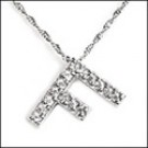 "F" INITIAL white gold  pave cz pendant 
