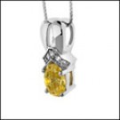 1.5 OVAL CANARY CZ WHITE GOLD PENDANT