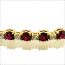 RUBY AND DIAMOND COLOR ROUND CZ YELLOW GOLD TENNIS BRACELET