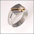 0.25 CZ BEZELED TWO TONE 14K GOLD MENS RING 